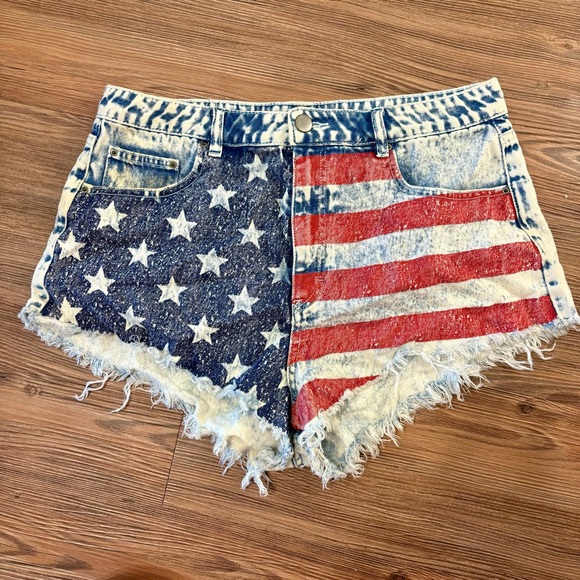 American Flag USA Patrotirc Denim Jean Cutoff Booty Shorts 12 - Picture 1 of 6